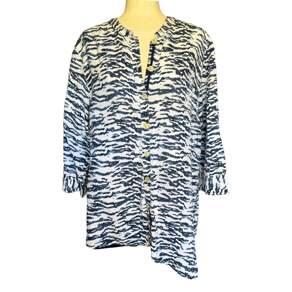 Jones New York Navy Linen Tiger Stripe Tunic Size XL